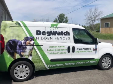Dog Watch Hidden Fences service vehicle fleet wrap by Ninja Graphics in Buffalo, NY.